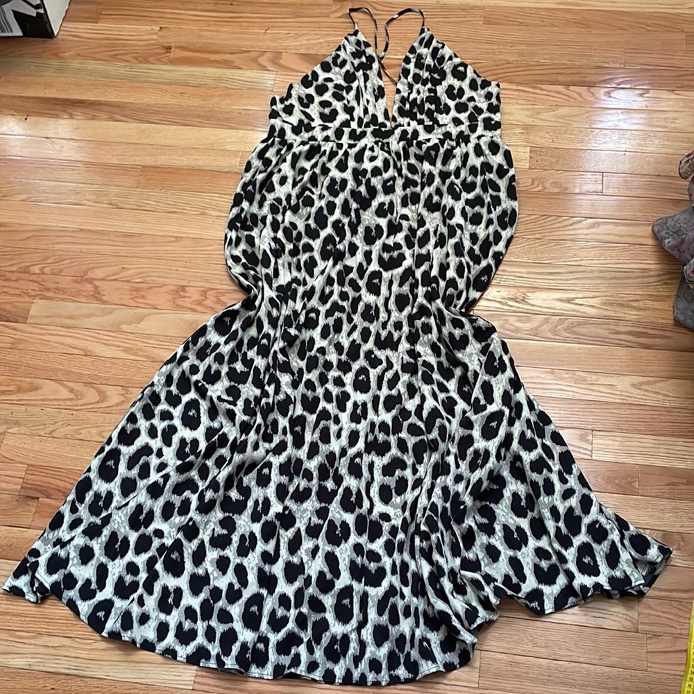 SHEIN Curve Maxi Dress Womens 2XL Black Gray Leopard Print Curve Love Satin